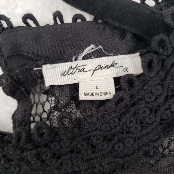 Ultra Pink Blouse Women Large Black Lace Sheer Fairy Faerie long sleeve Goth - Picture 4 of 10